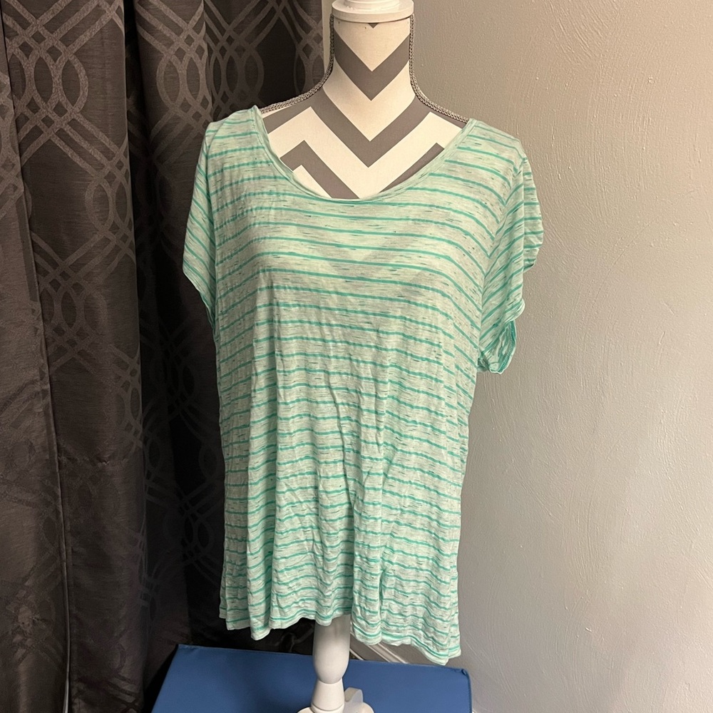 Green‎ Stripped Short Sleeve Lane Bryant Shirt Size 22/24